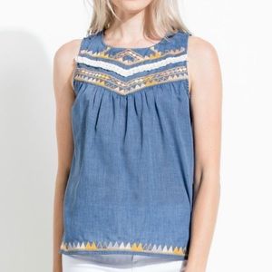 NWOT THML Embroidered Chambray Top